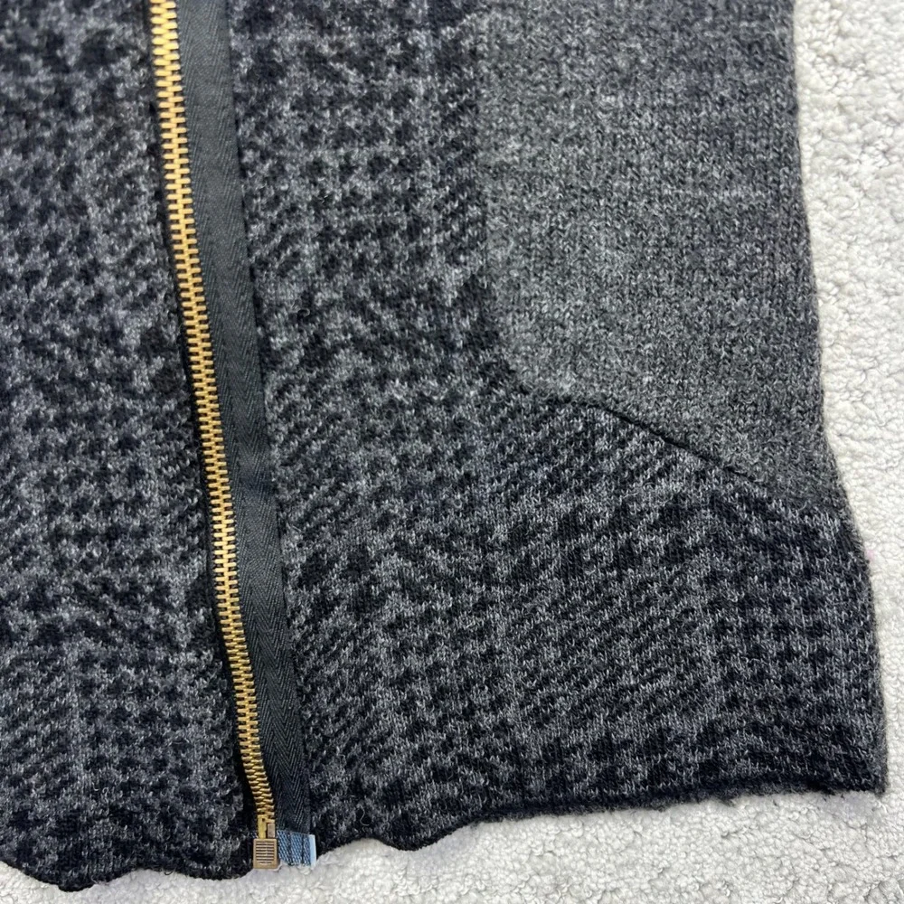 Maryline Cardigan Sweater Womens S Gray Houndstooth Asymmetrical Zip Wool Blend